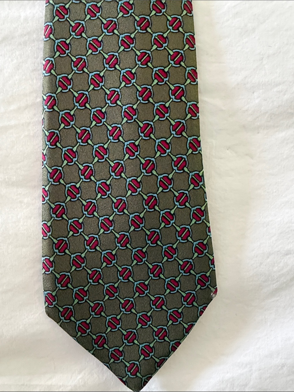 HERMES Olive Patterned Silk Tie